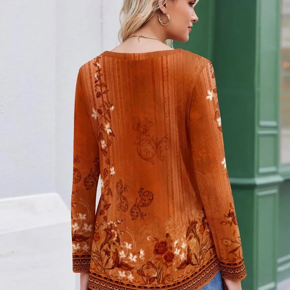 Trendy Women's Long Sleeve Pleated Tunic - Comfortable V-Neck Blouse, Size L - Picture 4 of 4